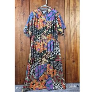 Together! Vintage Abstract Print Rayon Maxi Dress Multicolor Size Large